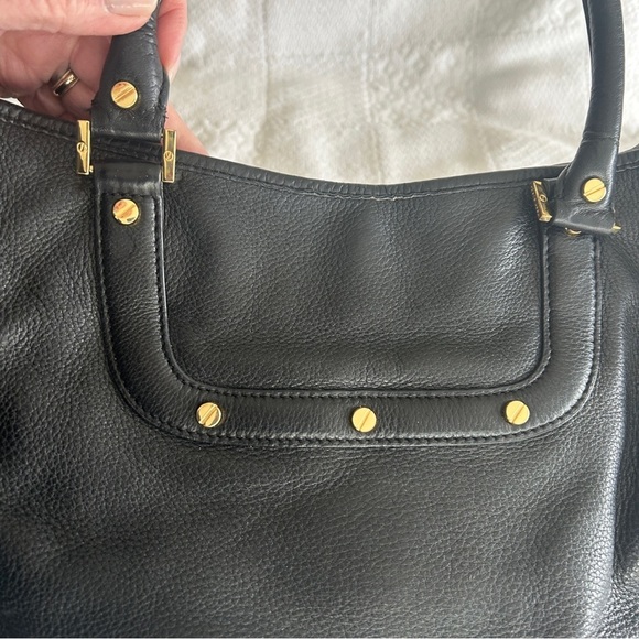 Tory Burch Amanda Black Pebbled Leather Convertible Hobo Satchel Gold Logo - Picture 14 of 16